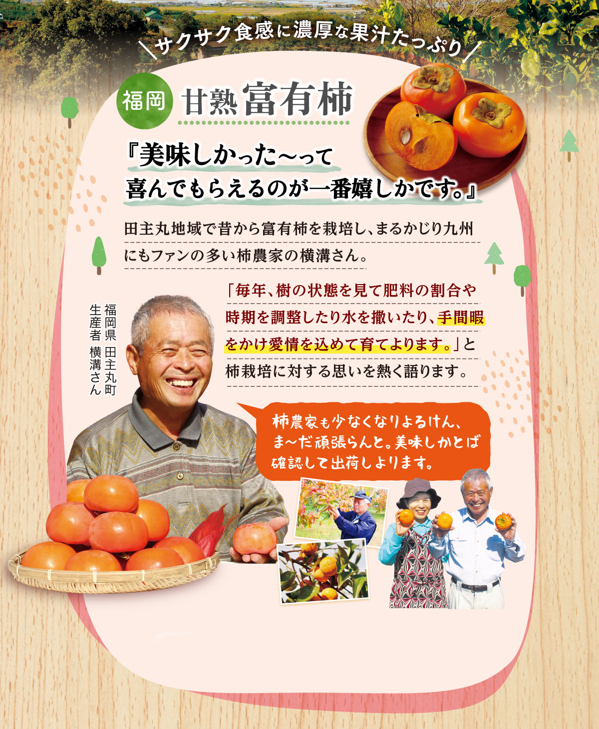 サクサク食感に濃厚な果汁たっぷり富有柿