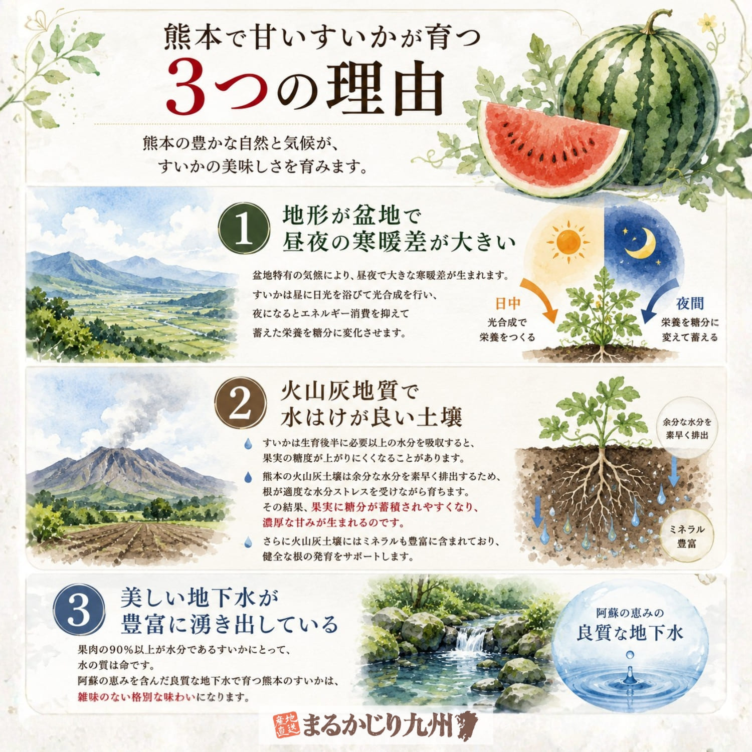 熊本県産小玉すいかが甘い理由を解説したインフォグラフィック