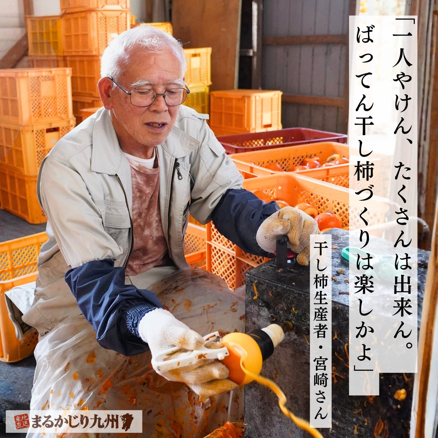 手作業で丁寧に皮をむく干し柿づくり