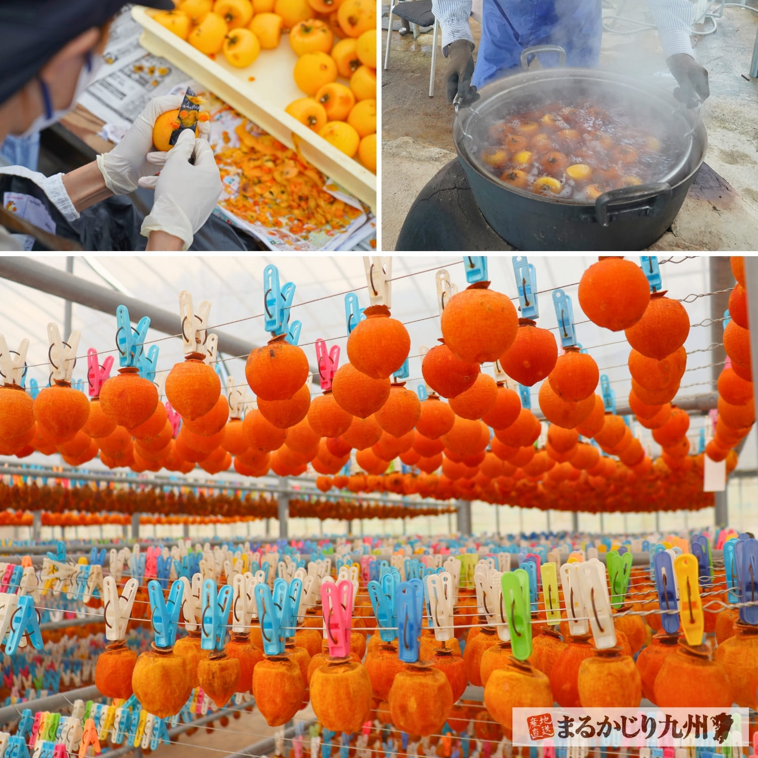 一つずつ手作業で加工される福岡県香春町の干し蜜柿