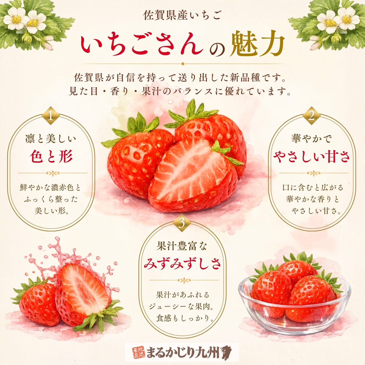 佐賀県産いちごさんの特徴を紹介するインフォグラフィック