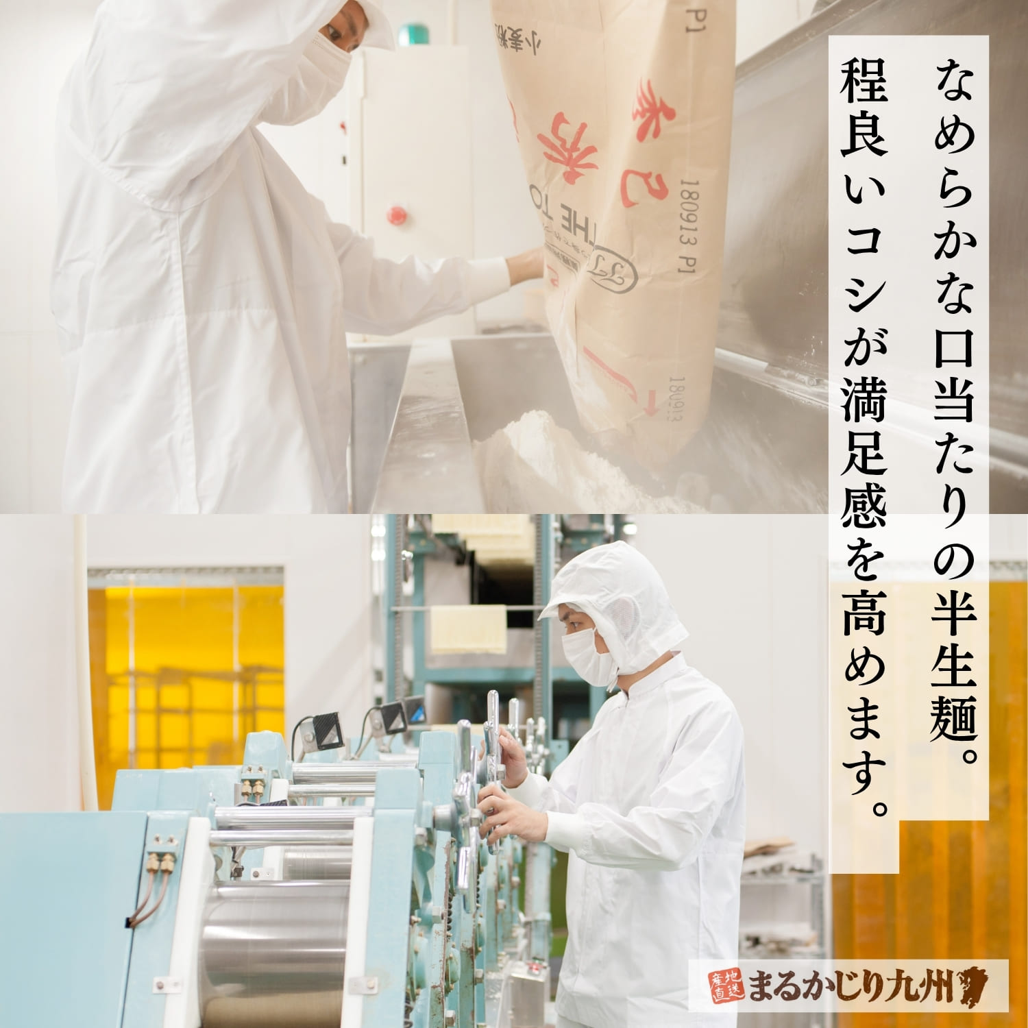 九州のご当地ラーメンに合わせたつるりとした口当たりとコシのある半生麺を作る過程