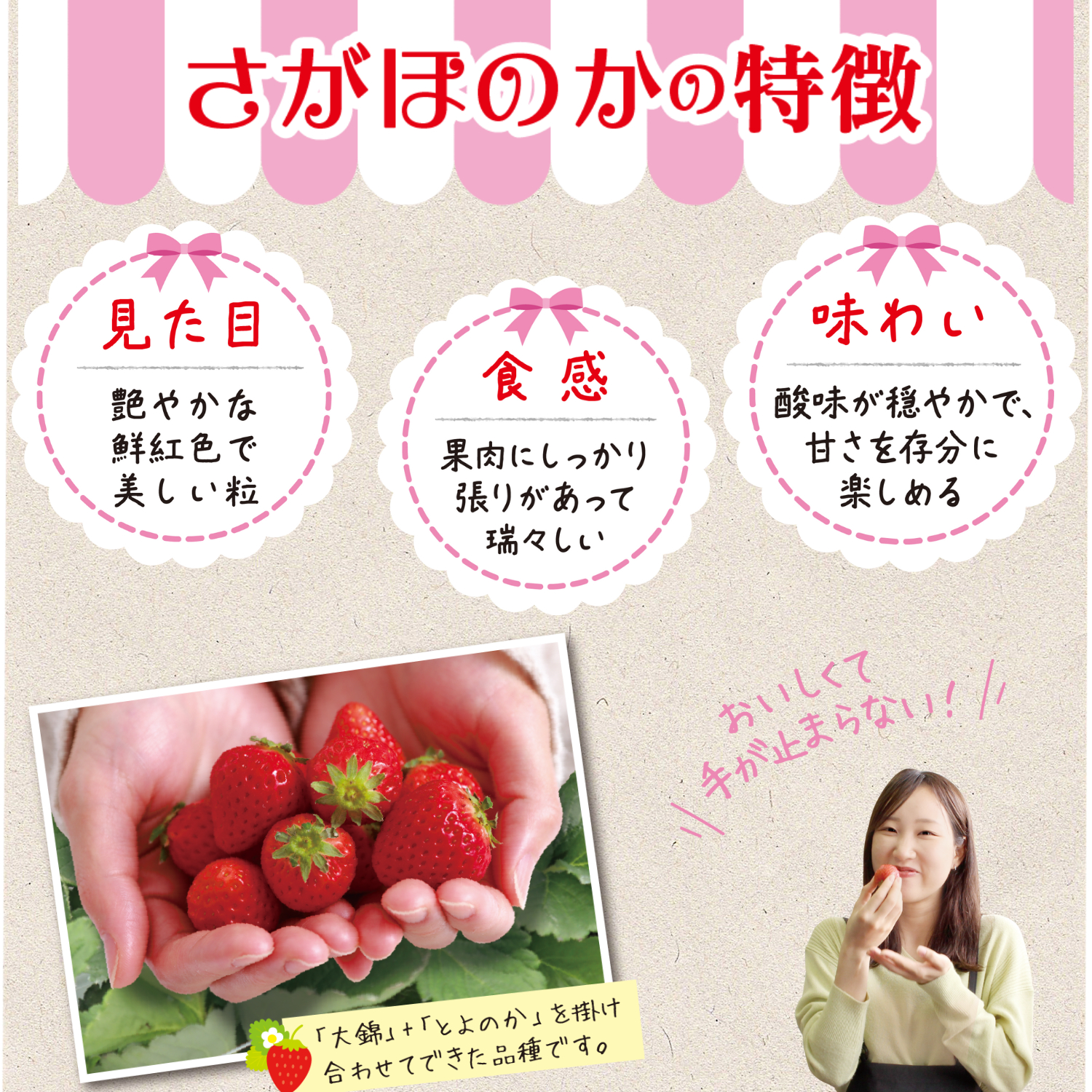 「さがほのか」は、甘みが強く酸味が少ないのが最大の特徴です。