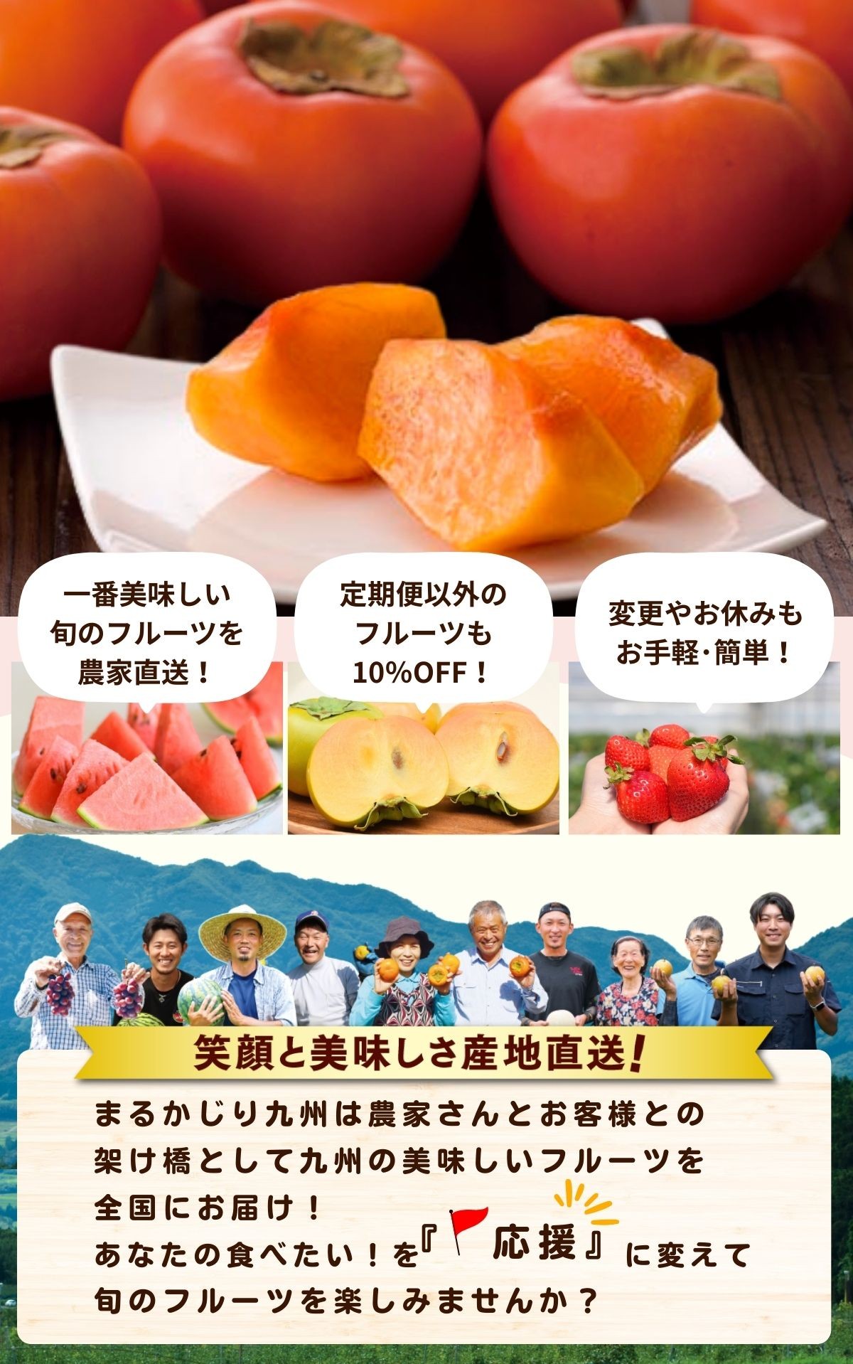 まるかじり九州は農家さんとお客様との懸け橋として九州の美味しいフルーツを全国にお届け！あなたの食べたいを「応援」に変えて旬のフルーツを楽しみませんか？